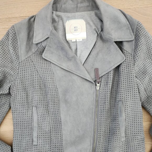 Anthropologie vegan suede grey perforated moto jacket - Picture 9 of 14